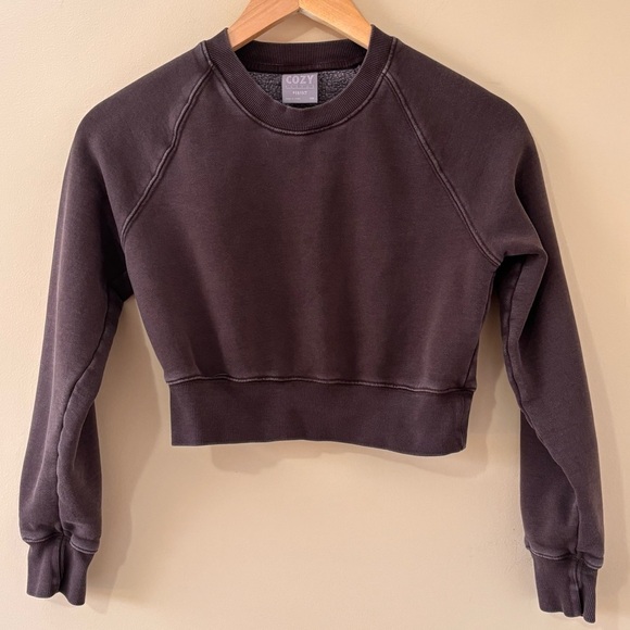 Tna| Aritzia| Cute Cozy Fleece Perfect Brown Cropped Comfy Sweatshirt Sz XXS - Picture 1 of 4
